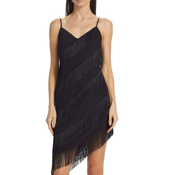 NWT Amanda Uprichard Bella Dona black fringed mini dress Size small - Picture 11 of 12